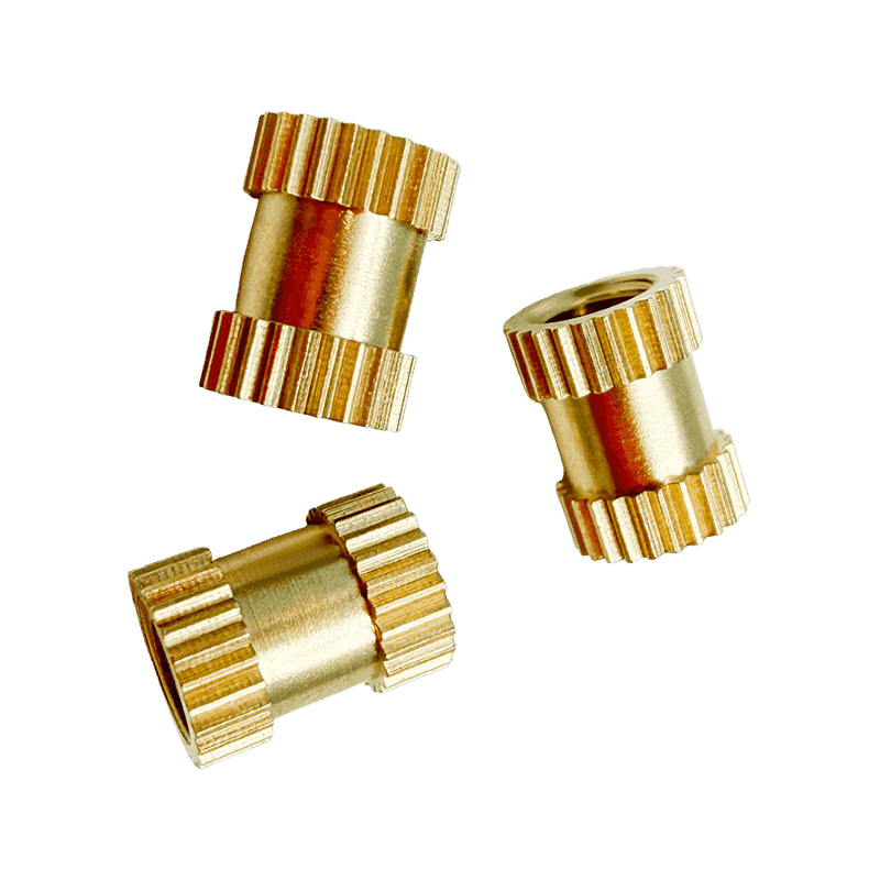 High-Precision Brass Embedded Nut with Straight Knurling on Both Ends