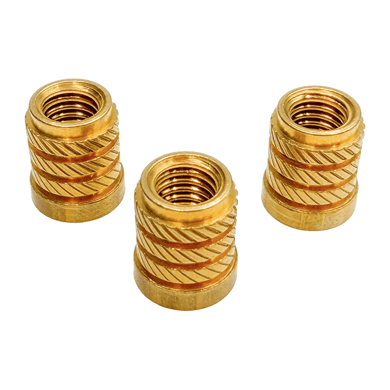 Brass Embedded Nut with Diagonal Knurling, Segmented Herringbone-Pattern Brass Nut