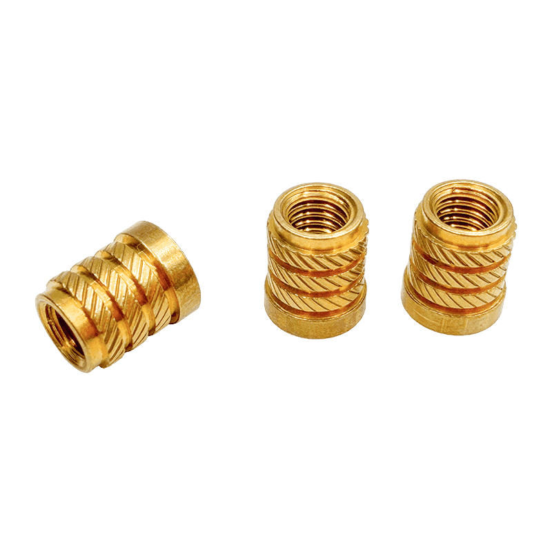 Brass Embedded Nut with Diagonal Knurling, Segmented Herringbone-Pattern Brass Nut