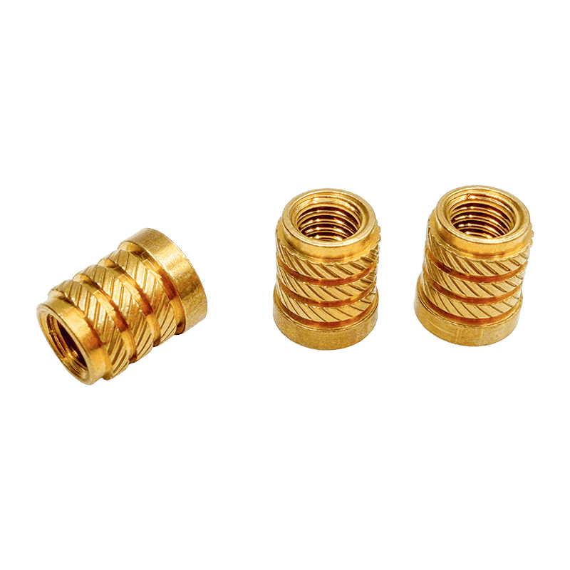 Brass Embedded Nut with Diagonal Knurling, Segmented Herringbone-Pattern Brass Nut