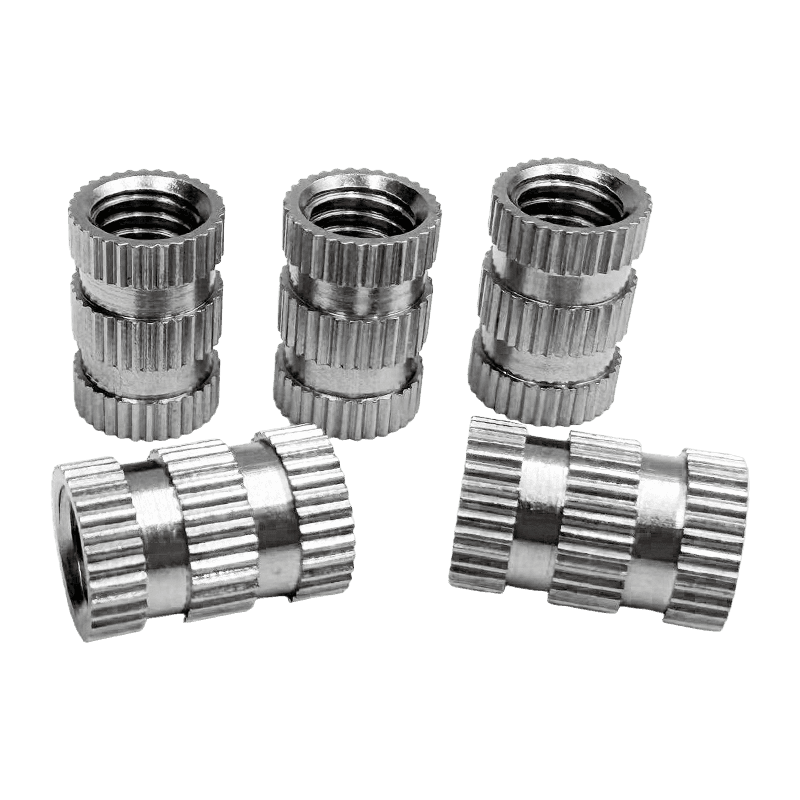 Multi-Section Knurled Stainless Steel Embedded Nut, Injection-Molded Threaded Insert