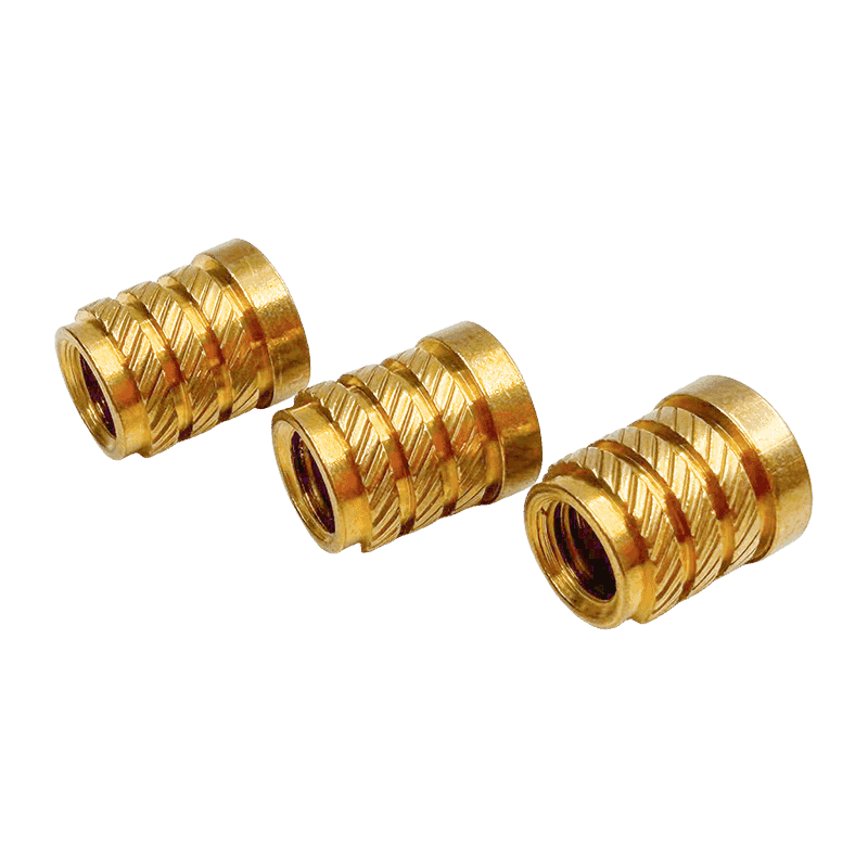 Brass Embedded Nut with Diagonal Knurling, Segmented Herringbone-Pattern Brass Nut