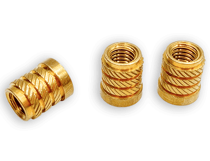 Brass Embedded Nut with Diagonal Knurling, Segmented Herringbone-Pattern Brass Nut