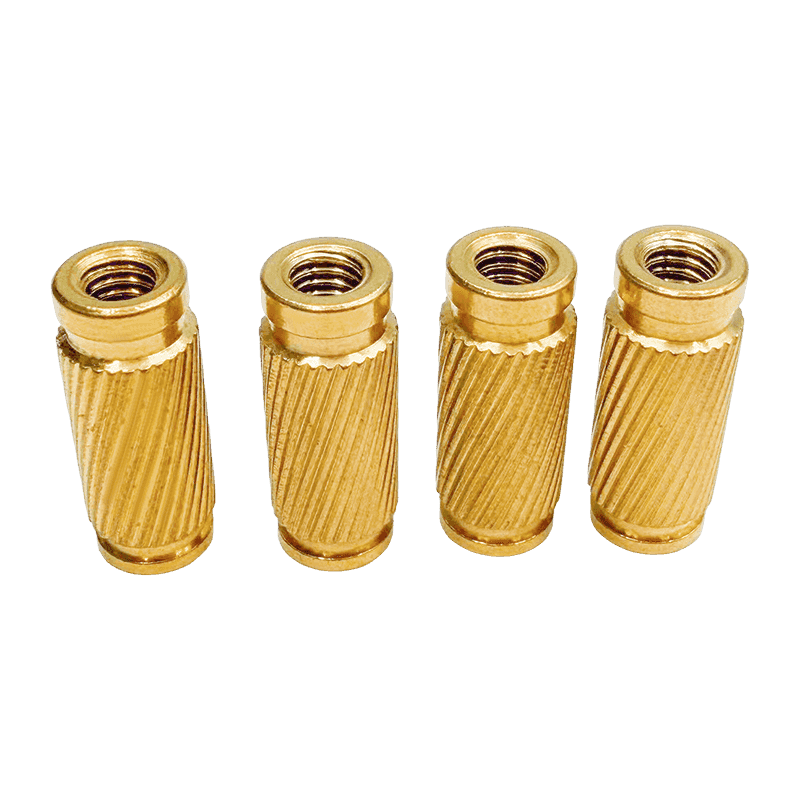 Double-Flanged Brass Embedded Nut with Diagonal Knurling, Blind-Hole Type