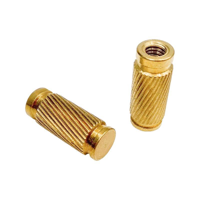 Double-Flanged Brass Embedded Nut with Diagonal Knurling, Blind-Hole Type