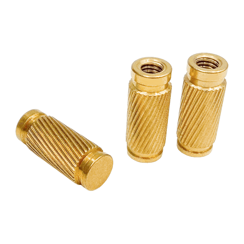 Double-Flanged Brass Embedded Nut with Diagonal Knurling, Blind-Hole Type