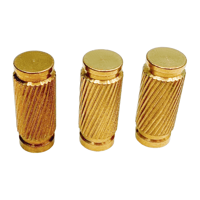 Double-Flanged Brass Embedded Nut with Diagonal Knurling, Blind-Hole Type
