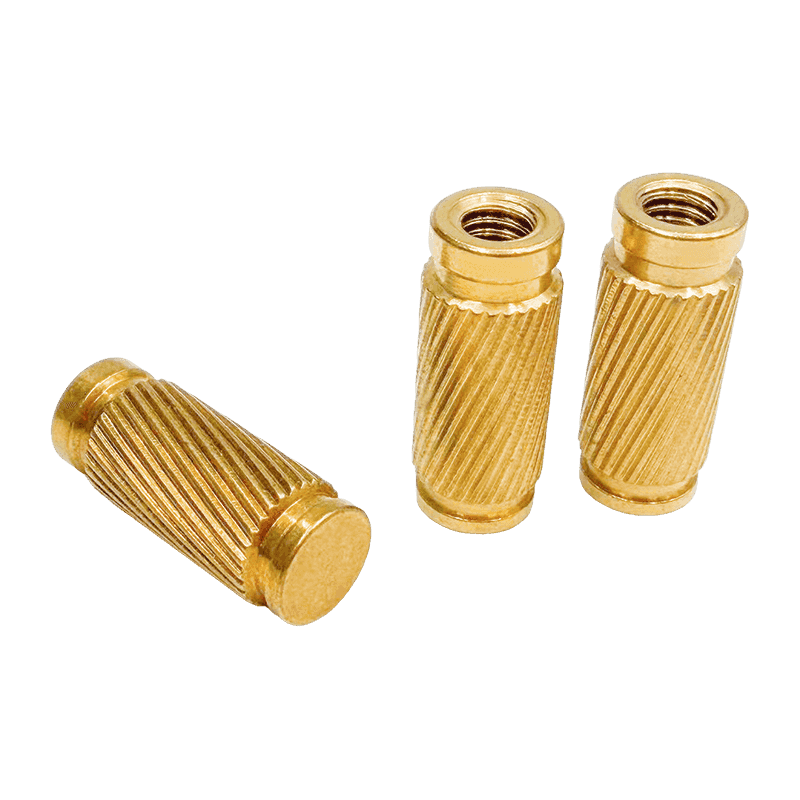 Double-Flanged Brass Embedded Nut with Diagonal Knurling, Blind-Hole Type
